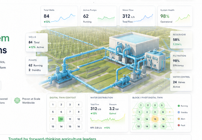 Digital irrigation system rendered in the AGRY.AI light interface